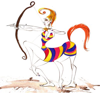 Signs of the Zodiac: Sagittarius dress from a series of fashion caricatures by Neale Osborne